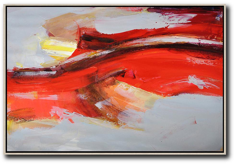 Acrylic Painting Large Wall Art,Horizontal Palette Knife Contemporary Art,Abstract Painting On Canvas,Red,Grey,Yellow.etc